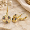 Oro Laminado Leverback Earring, Gold Filled Style Flower and Heart Design, with Multicolor Micro Pave, Polished, Golden Finish, 02.210.0382.3