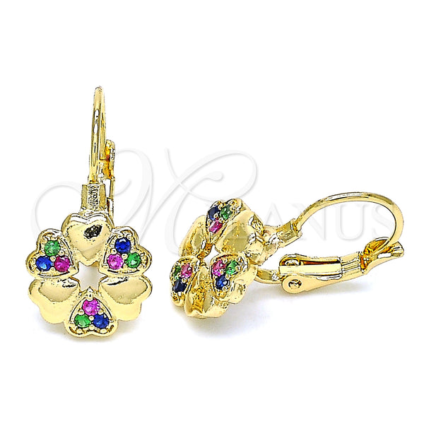 Gold Filled Ring — Leverback Earring Flower and Heart Design with Multicolor — main product view — SKU 134629 | Oro Laminado anillo — Leverback Earring flor and corazón diseño with Multicolor — SKU 134629