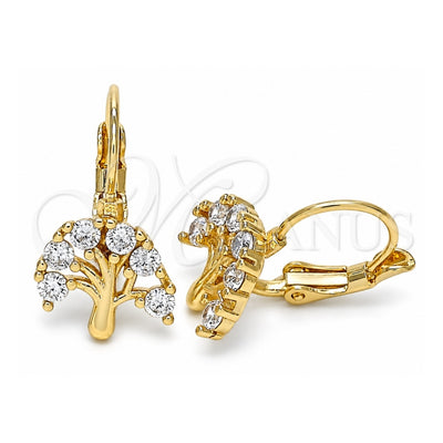 Oro Laminado Leverback Earring, Gold Filled Style Tree Design, with White Cubic Zirconia, Polished, Golden Finish, 02.210.0383