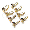 Oro Laminado Leverback Earring, Gold Filled Style Tree Design, with White Cubic Zirconia, Polished, Golden Finish, 02.210.0383
