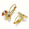 Oro Laminado Leverback Earring, Gold Filled Style Tree Design, with Garnet and White Cubic Zirconia, Polished, Golden Finish, 02.210.0383.1