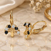 Oro Laminado Leverback Earring, Gold Filled Style Tree Design, with Black and White Cubic Zirconia, Polished, Golden Finish, 02.210.0383.2