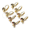 Oro Laminado Leverback Earring, Gold Filled Style Tree Design, with Black and White Cubic Zirconia, Polished, Golden Finish, 02.210.0383.2