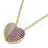 Oro Laminado Pendant Necklace, Gold Filled Style Heart Design, with Ruby and White Micro Pave, Polished, Golden Finish, 04.156.0217.1.18 (02 MM Thickness, 18 Inches Length)