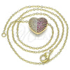 Oro Laminado Pendant Necklace, Gold Filled Style Heart Design, with Ruby and White Micro Pave, Polished, Golden Finish, 04.156.0217.1.18 (02 MM Thickness, 18 Inches Length)