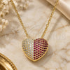 Oro Laminado Pendant Necklace, Gold Filled Style Heart Design, with Ruby and White Micro Pave, Polished, Golden Finish, 04.156.0217.1.18 (02 MM Thickness, 18 Inches Length)
