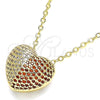 Oro Laminado Pendant Necklace, Gold Filled Style Heart Design, with Garnet and White Micro Pave, Polished, Golden Finish, 04.156.0217.2.18 (02 MM Thickness, 18 Inches Length)