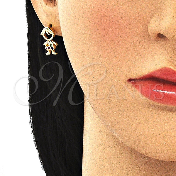 Gold Filled Ring — Stud Earring Little Boy Design with Multicolor Micro — alternate product view — SKU 134668 | Oro Laminado anillo — Stud Earring Little Boy diseño with Multicolor Micro — SKU 134668