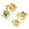 Oro Laminado Stud Earring, Gold Filled Style Little Boy Design, with Multicolor Micro Pave, Polished, Golden Finish, 02.210.0385.1