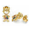 Oro Laminado Stud Earring, Gold Filled Style Little Boy Design, with Multicolor Micro Pave, Polished, Golden Finish, 02.210.0385.1