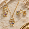 Oro Laminado Earring and Pendant Adult Set, Gold Filled Style Little Girl Design, with Multicolor Micro Pave, Polished, Golden Finish, 10.210.0151.1