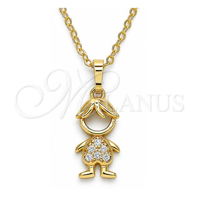 Oro Laminado Pendant Necklace, Gold Filled Style Little Boy Design, with White Micro Pave, Polished, Golden Finish, 04.210.0041.18 (02 MM Thickness, 18 Inches Length)