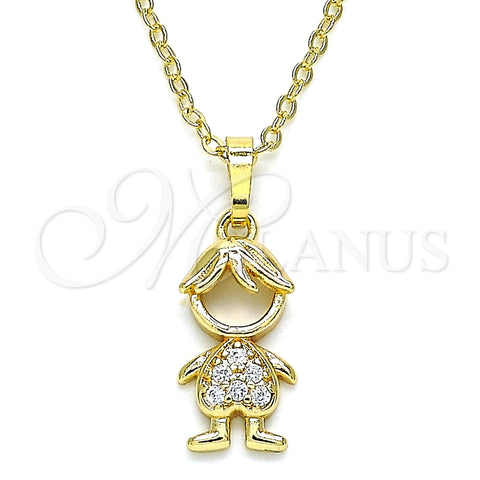 Oro Laminado Pendant Necklace, Gold Filled Style Little Boy Design, with White Micro Pave, Polished, Golden Finish, 04.210.0041.18 (02 MM Thickness, 18 Inches Length)