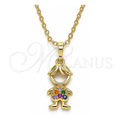 Oro Laminado Pendant Necklace, Gold Filled Style Little Boy Design, with Multicolor Micro Pave, Polished, Golden Finish, 04.210.0041.1.18 (02 MM Thickness, 18 Inches Length)