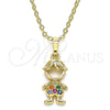 Oro Laminado Pendant Necklace, Gold Filled Style Little Boy Design, with Multicolor Micro Pave, Polished, Golden Finish, 04.210.0041.1.18 (02 MM Thickness, 18 Inches Length)