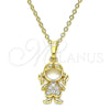 Oro Laminado Pendant Necklace, Gold Filled Style Little Girl Design, with White Micro Pave, Polished, Golden Finish, 04.210.0042.18