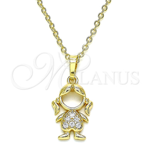 Oro Laminado Pendant Necklace, Gold Filled Style Little Girl Design, with White Micro Pave, Polished, Golden Finish, 04.210.0042.18 (02 MM Thickness, 18 Inches Length)