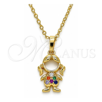 Oro Laminado Pendant Necklace, Gold Filled Style Little Girl Design, with Multicolor Micro Pave, Polished, Golden Finish, 04.210.0042.1.18 (02 MM Thickness, 18 Inches Length)
