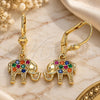 Oro Laminado Dangle Earring, Gold Filled Style Elephant Design, with Multicolor Micro Pave, Polished, Golden Finish, 02.210.0388.1