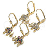 Oro Laminado Dangle Earring, Gold Filled Style Elephant Design, with Multicolor Micro Pave, Polished, Golden Finish, 02.210.0388.1