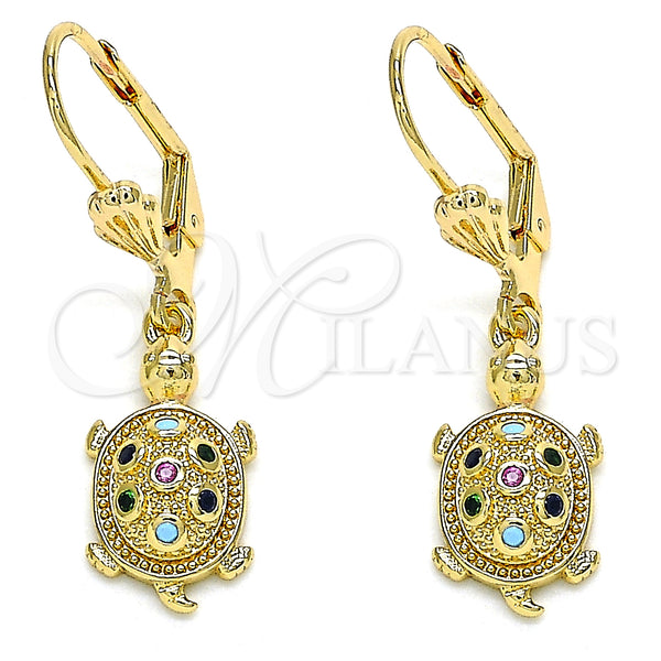 Gold Filled Ring — Dangle Earring Turtle Design with Multicolor Micro Pave — main product view — SKU 134692 | Oro Laminado anillo — Dangle Earring Turtle diseño with Multicolor Micro Pave — SKU 134692