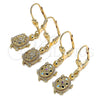 Oro Laminado Dangle Earring, Gold Filled Style Turtle Design, with Multicolor Micro Pave, Polished, Golden Finish, 02.210.0392.1