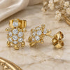 Oro Laminado Stud Earring, Gold Filled Style Turtle Design, with White Cubic Zirconia, Polished, Golden Finish, 02.345.0010.1