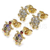 Oro Laminado Stud Earring, Gold Filled Style Turtle Design, with White Cubic Zirconia, Polished, Golden Finish, 02.345.0010.1