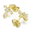 Oro Laminado Stud Earring, Gold Filled Style Cross and Baguette Design, with White Cubic Zirconia, Polished, Golden Finish, 02.345.0011.1