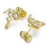 Oro Laminado Stud Earring, Gold Filled Style with White Cubic Zirconia and Black Micro Pave, Polished, Golden Finish, 02.345.0020.1