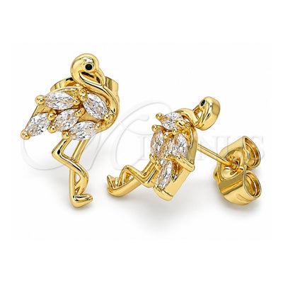 Oro Laminado Stud Earring, Gold Filled Style with White Cubic Zirconia and Black Micro Pave, Polished, Golden Finish, 02.345.0020.1