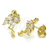 Oro Laminado Stud Earring, Gold Filled Style with White Cubic Zirconia and Black Micro Pave, Polished, Golden Finish, 02.345.0020.1
