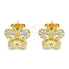 Oro Laminado Stud Earring, Gold Filled Style Butterfly Design, with White Micro Pave, Polished, Golden Finish, 02.233.0011.4