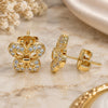 Oro Laminado Stud Earring, Gold Filled Style Butterfly Design, with White Micro Pave, Polished, Golden Finish, 02.233.0011.4
