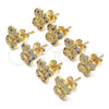 Oro Laminado Stud Earring, Gold Filled Style Butterfly Design, with White Micro Pave, Polished, Golden Finish, 02.233.0011.4