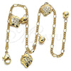 Oro Laminado Charm Anklet , Gold Filled Style Strawberry and Rattle Charm Design, Polished, Golden Finish, 03.318.0024.12 (03 MM Thickness, 12 Inches Length)
