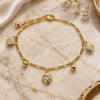 Oro Laminado Charm Anklet , Gold Filled Style Strawberry and Rattle Charm Design, Polished, Golden Finish, 03.318.0024.12 (03 MM Thickness, 12 Inches Length)
