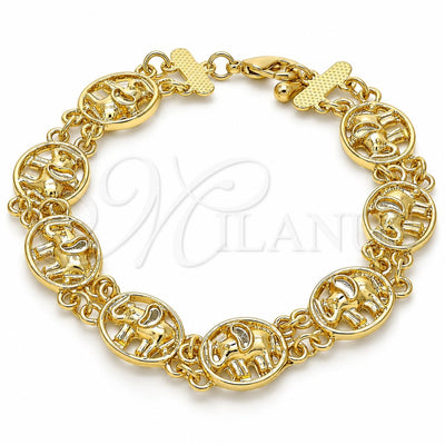 Oro Laminado Fancy Bracelet, Gold Filled Style Elephant Design, Polished, Golden Finish, 03.351.0043.1.08 (12 MM Thickness, 8 Inches Length)
