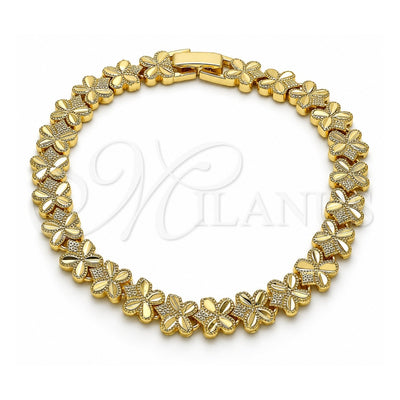 Oro Laminado Solid Bracelet, Gold Filled Style Butterfly Design, Diamond Cutting Finish, Golden Finish, 03.100.0067.07 (08 MM Thickness, 7 Inches Length)