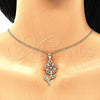 Oro Laminado Pendant Necklace, Gold Filled Style Flower Design, with White Crystal, Red Enamel Finish, Golden Finish, 04.253.0015.20 (02 MM Thickness, 20 Inches Length)