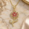 Oro Laminado Pendant Necklace, Gold Filled Style Flower Design, with White Crystal, Red Enamel Finish, Golden Finish, 04.253.0015.20 (02 MM Thickness, 20 Inches Length)