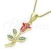 Oro Laminado Pendant Necklace, Gold Filled Style Flower Design, Red Enamel Finish, Golden Finish, 04.253.0016.20 (02 MM Thickness, 20 Inches Length)