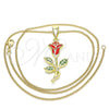 Oro Laminado Pendant Necklace, Gold Filled Style Flower Design, Red Enamel Finish, Golden Finish, 04.253.0016.20 (02 MM Thickness, 20 Inches Length)