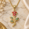Oro Laminado Pendant Necklace, Gold Filled Style Flower Design, Red Enamel Finish, Golden Finish, 04.253.0016.20 (02 MM Thickness, 20 Inches Length)