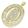 Oro Laminado Religious Pendant, Gold Filled Style Guadalupe and Evil Eye Design, Polished, Golden Finish, 05.253.0097