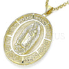 Oro Laminado Religious Pendant, Gold Filled Style Guadalupe and Evil Eye Design, Polished, Golden Finish, 05.253.0097