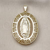 Oro Laminado Religious Pendant, Gold Filled Style Guadalupe and Evil Eye Design, Polished, Golden Finish, 05.253.0097