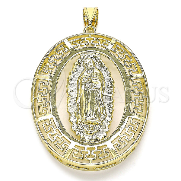 Oro Laminado Religious Pendant, Gold Filled Style Guadalupe and Evil Eye Design, Polished, Golden Finish, 05.253.0097