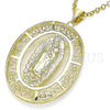 Oro Laminado Religious Pendant, Gold Filled Style Guadalupe and Evil Eye Design, Polished, Golden Finish, 05.253.0097