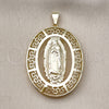 Oro Laminado Religious Pendant, Gold Filled Style Guadalupe and Evil Eye Design, Polished, Golden Finish, 05.253.0097